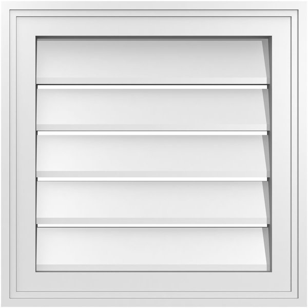 Ekena Millwork Vertical Surface Mount PVC Gable Vent: Functional, w/ 2"W x 1-1/2"P Brickmould Frame, 18"W x 18"H GVPVE18X1802SF